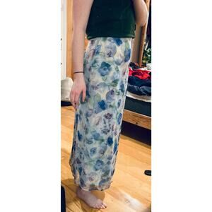 VTG Womens White & Blue Sheer Floral Maxi Skirt XS Fairy Cottage Ethereal Y2K